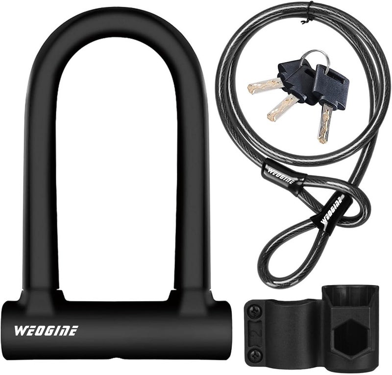 Weogine Bike U Lock with 5ft Security Cable 17mm Shackle, Bike Lock with 3 Keys and Mounting Bracket, Bicycle U-Locks Perfect for Road, Mountain, and Electric Bikes,Bicycle Lock - Image 1